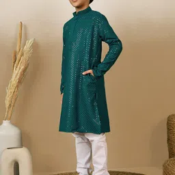 Sanwara Boys Regular Sequinned Straight Kurta with Pyjamas image 2