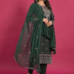 Anouk Embroidered Regular Thread Work Liva Kurta With Trousers & Dupatta-34