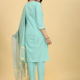 Riti Ethnic Motifs Yoke Design Straight Sequinned Kurta With Trousers & With Dupatta image 2