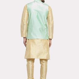 Kaifoo Men Gold-Toned Layered Kurta Set With Nehru Jacket image 4