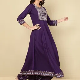 NISHABD Ethnic Motif Yoke Design Anarkali Kurta & Palazzos With Dupatta image 4