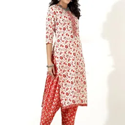 Anouk White & Red Ethnic Motifs Printed Regular Pure Cotton Kurta & Salwar With Dupatta image 5