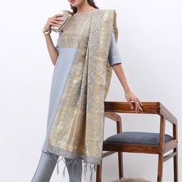 KETCH Ethnic Motifs Yoke Design Zari Regular Kurta with Trousers & With Dupatta image 4