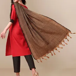 KALINI Thread Work Self Checked Desing Straight Kurta with Trousers with Dupatta image 4