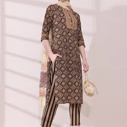 Anouk Floral Printed Regular Pure Cotton Kurta with Trousers & With Dupatta-10