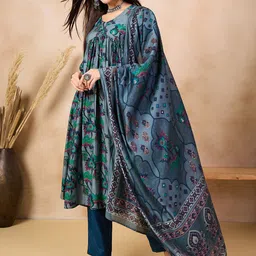 Anouk Floral Printed Empire Kurta with Trousers & Dupatta image 5