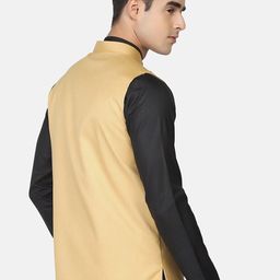 TAHVO Men Gold-Toned Kurta with Pyjamas With Nehru Jacket image 3