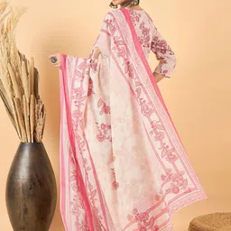 Anouk Pink Floral Printed Regular Sequinned Pure Cotton Kurta With Trousers & Dupatta image 4