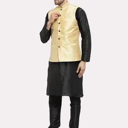 Kaifoo Men Black and Cream colour Kurta Set With Nehru Jacket image 3