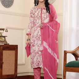 BAESD Floral Printed Sequinned Pure Silk Regular Straight Kurta With Pyjamas & Dupatta image 3