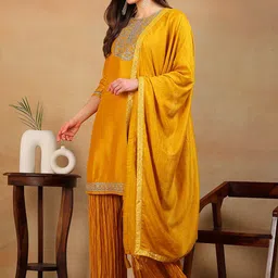 AHIKA Floral Yoke Design Regular Kurta With Sharara & Dupatta image 5