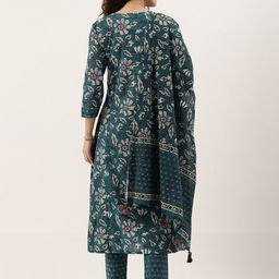 KALINI Ethnic Motifs Printed Regular Pure Cotton Kurta With Trousers & With Dupatta image 3