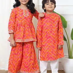 Readiprint Fashions Girls Bandhani Printed Gotta Patti Pure Cotton Kurti with Sharara-image-10