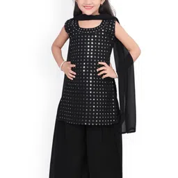 BAESD Girls Embroidered Regular Mirror Work Kurta With Palazzos & Dupatta image 2