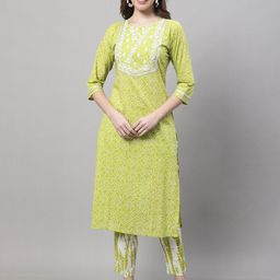 Roly Poly Bandhani Printed Thread Work Pure Cotton Kurti With Trousers & With Dupatta image 4