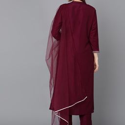AHIKA Mandarin Collar Sequinned Kurta with Trousers & Dupatta image 2