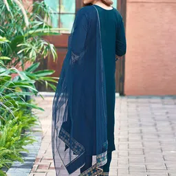 KALINI Yoke Design Sequinned Kurta with Trousers & Dupatta image 3
