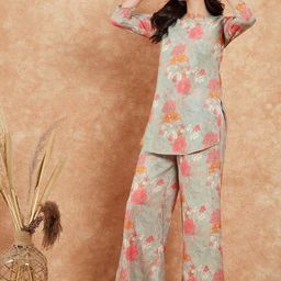 Sangria Printed A-Line Kurti With Palazzo Set image 2