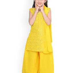 BAESD Girls Embroidered Regular Mirror Work Kurta With Palazzos & Dupatta image 2