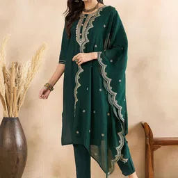 Anouk Ethnic Motifs Yoke Design Regular Gotta Patti Kurta With Trousers & Dupatta-15