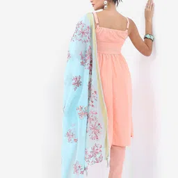 Vishudh Peach Geometric Printed Regular Kurta with Trousers & With Dupatta image 2
