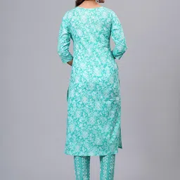 KALINI Ethnic Motifs Printed Regular Thread Work Pure Cotton Kurta With Trousers & Dupatta image 2