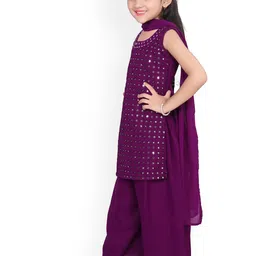 BAESD Girls Embroidered Regular Mirror Work Kurta with Palazzos & Dupatta image 5