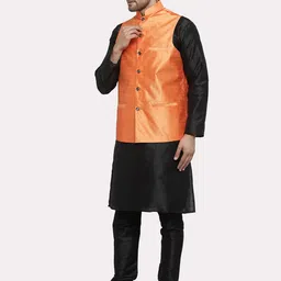 Kaifoo Men Black and orange Kurta Set With Nehru Jacket image 5