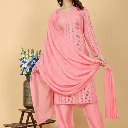 PRENEA Ethnic Motifs Kurta with Trousers & With Dupatta image 3