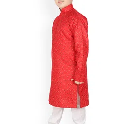 SG YUVRAJ Boys Red Ethnic Motifs Printed Kurta with Pyjamas image 4