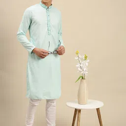 Sanwara Men sea Green Chikankari Kurta with Churidar-picture-39