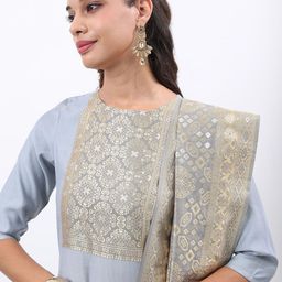 KETCH Ethnic Motifs Yoke Design Zari Regular Kurta with Trousers & With Dupatta image 5