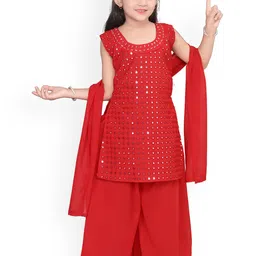 BAESD Girls Embroidered Regular Mirror Work A-Line Kurta With Palazzos & Dupatta image 4