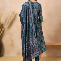 Anouk Floral Printed Empire Kurta with Trousers & Dupatta image 4