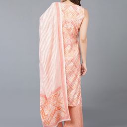 AHIKA Nude & Peach Colour Abstract Printed Straight Kurta & Palazzos  With Dupatta image 2