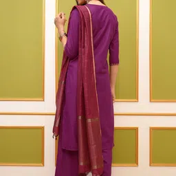 Vishudh Magenta Embroidered Kurta & Palazzos With Dupatta image 2