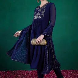 Sangria Georgette Thread Sequence Embroidered Kurta With Trousers & Dupatta Set image 3