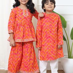 Readiprint Fashions Boys Bandhani Printed Mandarin Collar Pure Cotton Kurta with Pyjamas-46