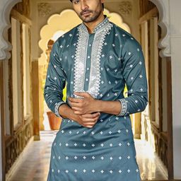 Be Desi Men Ethnic Motifs Embroidered Regular Thread Work Kurta with Pyjamas image 4