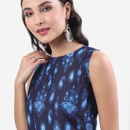 Vishudh Navy Blue & Blue Ethnic Motifs Printed Boat Neck Kurta With Palazzos-55