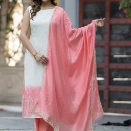 ASPORA Ethnic Motifs Regular Pure Silk Kurta with Trousers & With Dupatta image 4