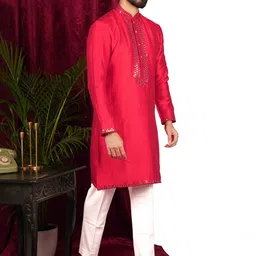 sven suits Yoke Design Regular Mirror Work Dupion Silk Kurta with Trousers image 5