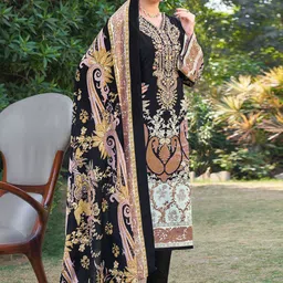 MOJILAA Paisley Embroidered Pure Cotton Pakistani Style Kurta with Trousers & Dupatta-51