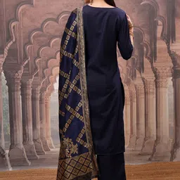 Vishudh Navy Blue Mirror Work Zari Straight Kurta with Palazzo & Dupatta image 2