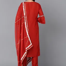 AHIKA Ethnic Motifs Embroidered Mirror Work Kurta with Trousers & Dupatta image 5