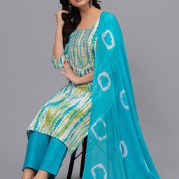 ANJAYA Ethnic Motifs Dyed Regular Sequinned Kurta With Trousers & Dupatta image 4