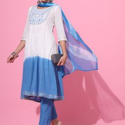 JAIPUR PRIME Ombre Yoke Design A-Line Kurta with Trousers & With Dupatta image 4