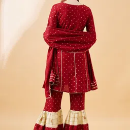 Sangria Polka Dots Printed Gotta Patti A-Line Kurta With Sharara & Dupatta image 4