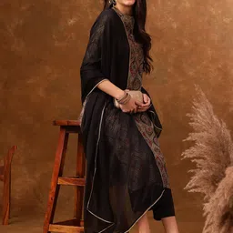 Anouk Charcoal Ethnic Motifs Printed Regular Gotta Patti Kurta With Trousers & Dupatta image 2