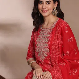 Anouk Women Floral Printed Regular Thread Work Pure Cotton Kurta with Trousers & With Dupatta-29